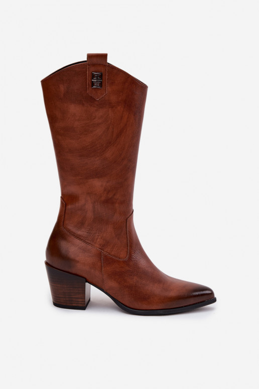 Leer laarzen coInboystijl met hakken opInarmen Zazoo 70155 bruine kleur