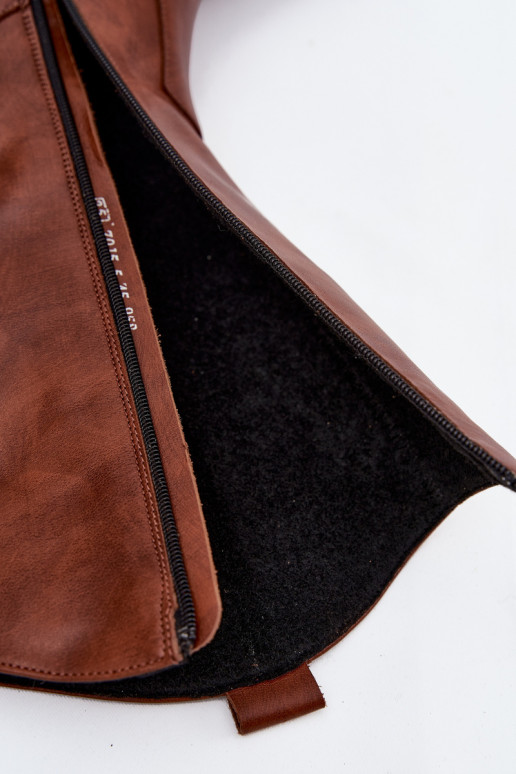 Leer laarzen coInboystijl met hakken opInarmen Zazoo 70155 bruine kleur