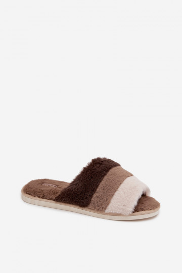 Dames bontslippers met bandjes in bruin "Tahlisse"