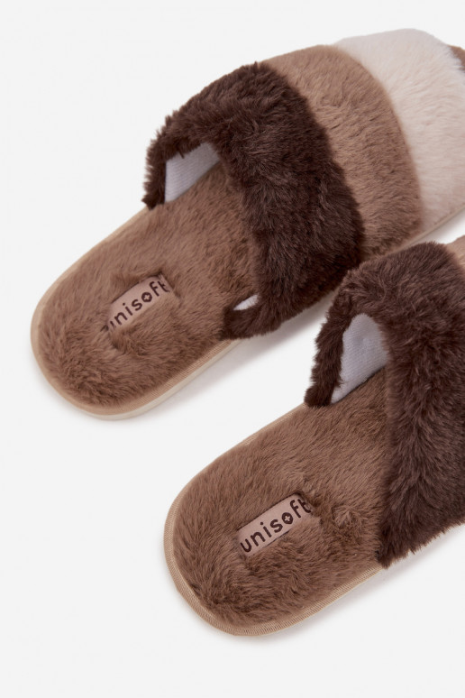 met bont Slippers Dames Met Strepen bruine kleur Tahlisse