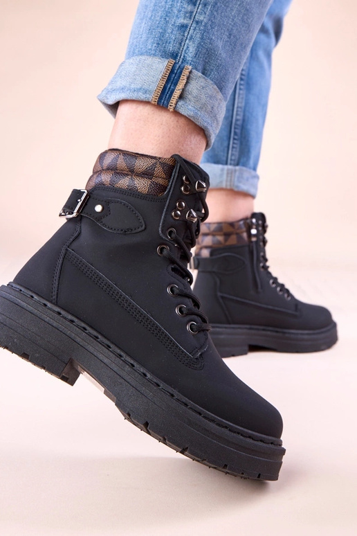 Zwarte warme cargobroek van matte...