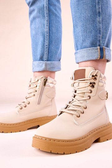 Beige warme cargobroek van matte kunstleer Selio