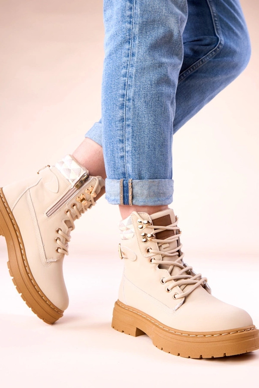 Beige warme cargobroek van matte...