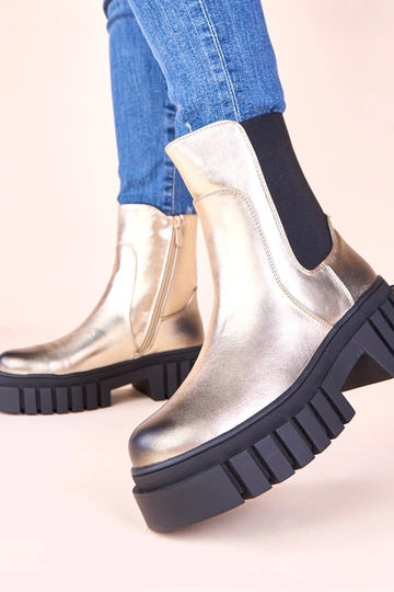 Gouden enkellaarsjes op een platform met elastische band Denya 2
