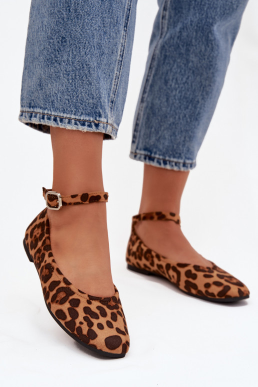 Ballerinas Dames met riemen I met gespen met luipaardbontpatronen Janelor
