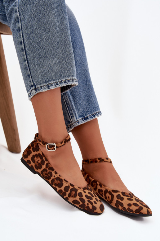 Ballerinas Dames met riemen I met gespen met luipaardbontpatronen Janelor