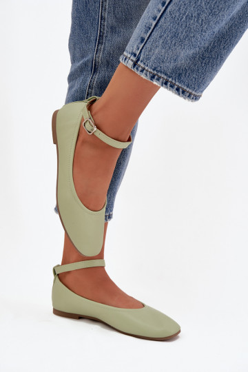 Ballerinas Dames met riemen I met gespen groene kleur Janelor