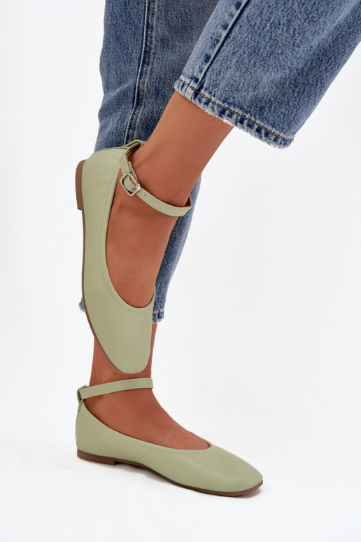 Ballerinas Dames met riemen I met gespen groene kleur Janelor