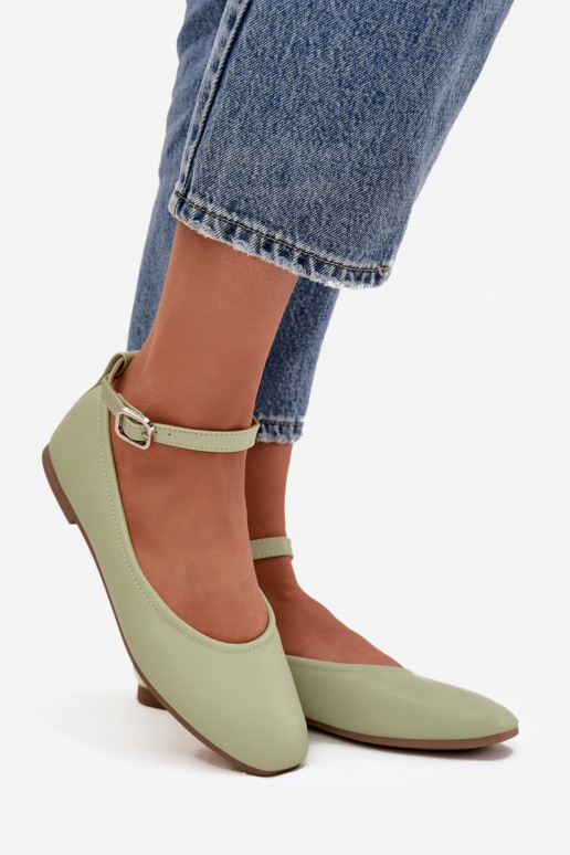 Ballerinas Dames met riemen I met gespen groene kleur Janelor