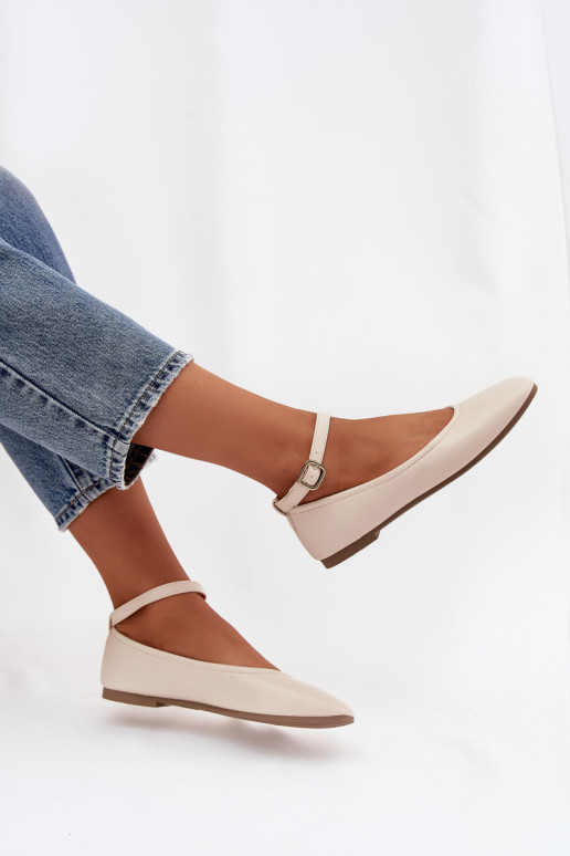 Ballerinas Dames met riemen I met gespen beige Janelor