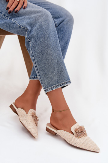Dames slippers met versieringen in zandkleur Katrine