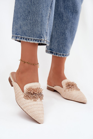 Damespantoffels met ornamenten beige Katrine 2