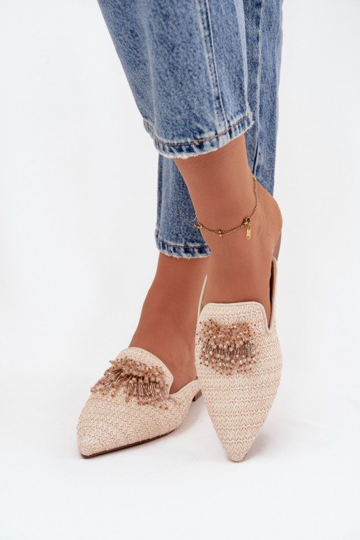 Damespantoffels met ornamenten beige Katrine