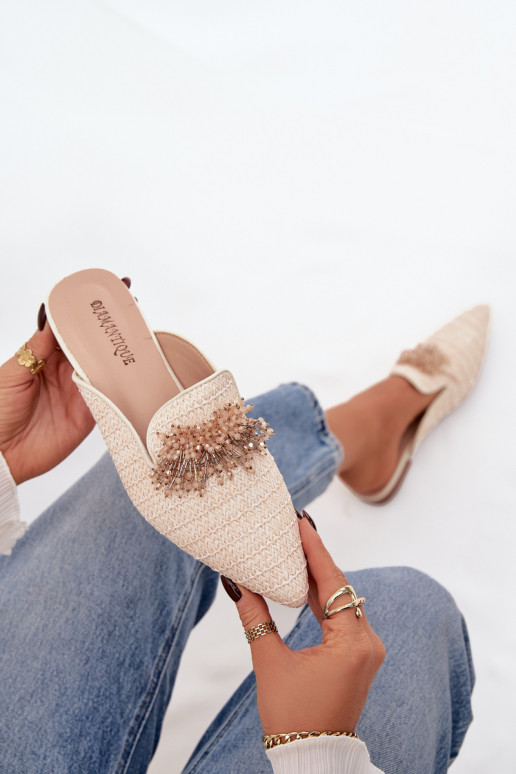 Damespantoffels met ornamenten beige Katrine