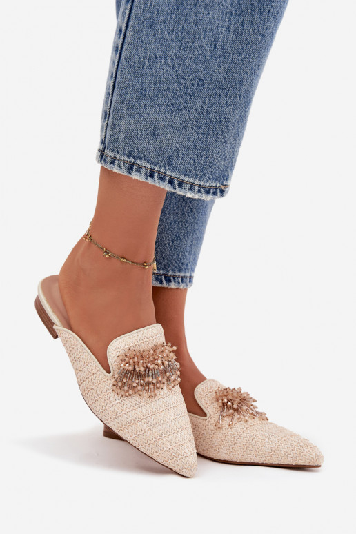 Damespantoffels met ornamenten beige Katrine