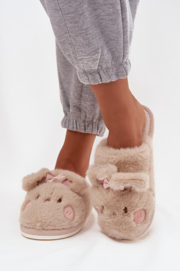 met bont Slippers Dames met oren I Kokardką beige Corayne 2