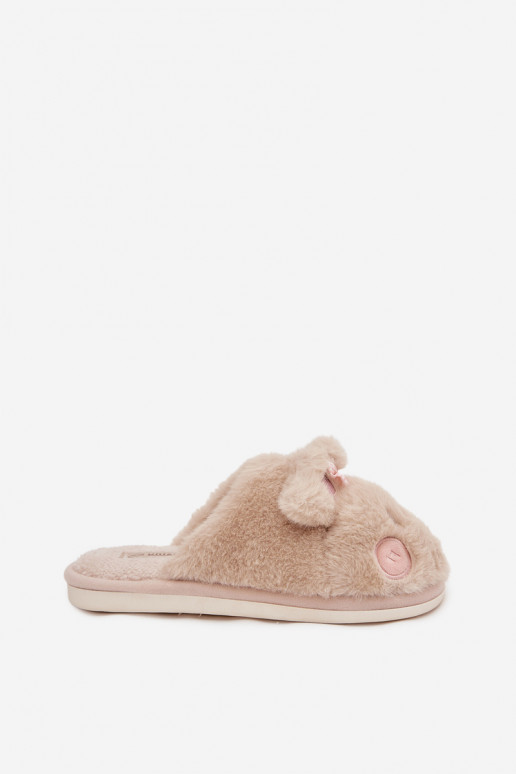 met bont Slippers Dames met oren I Kokardką beige Corayne