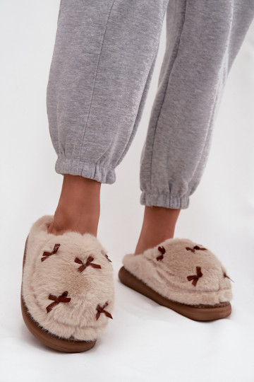 met bont Slippers Dames met linten beige Saviera