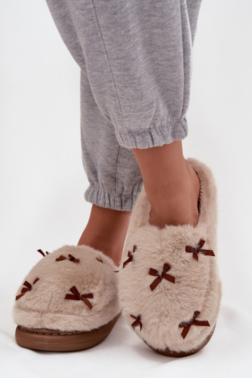 met bont Slippers Dames met linten beige Saviera 2