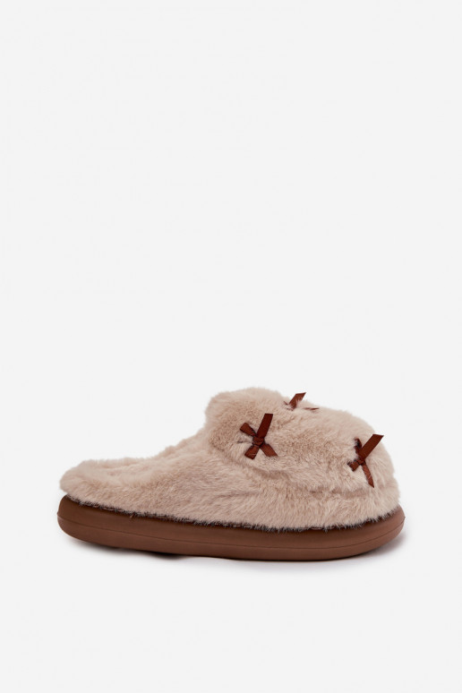 met bont Slippers Dames met linten beige Saviera
