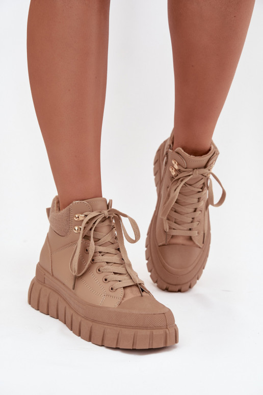 Dames opInarmen Laarzen schoenen met platform bruine kleur Carenna