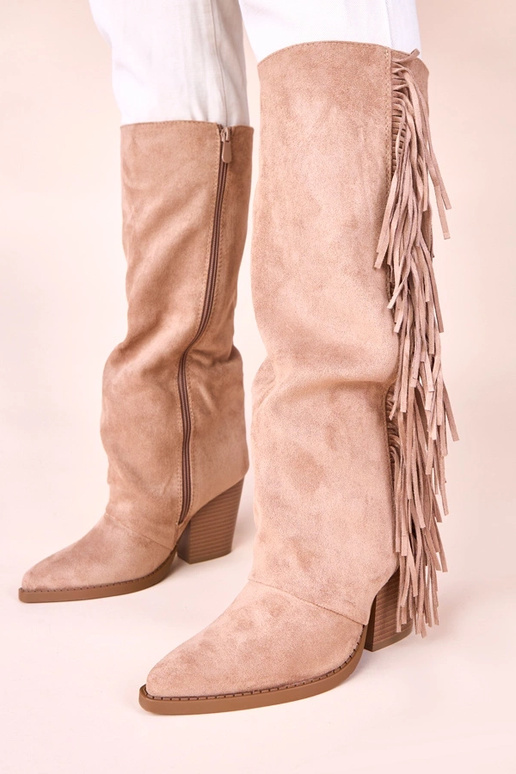 Beige cowboy laarsjes met kwasten Shia
