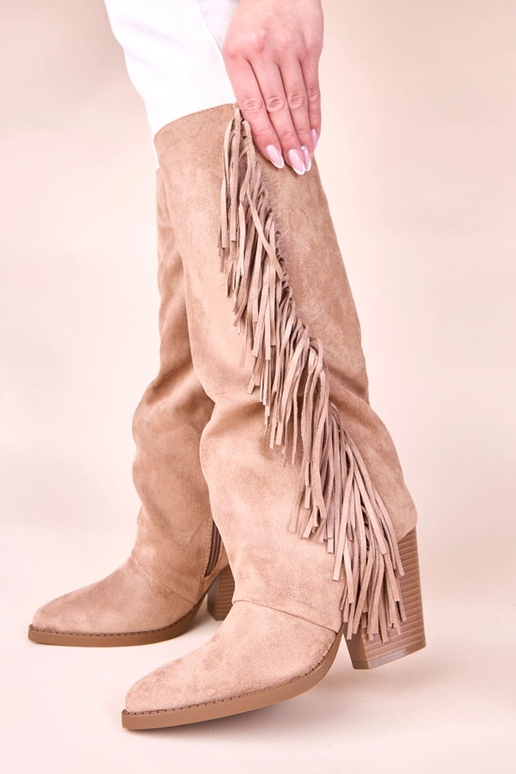 Beige cowboy laarsjes met kwasten Shia