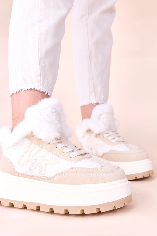 Beige verwarmde sneakers met bont Nicha