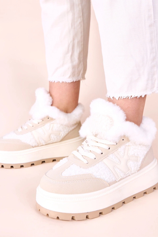 Beige verwarmde sneakers met bont Nicha