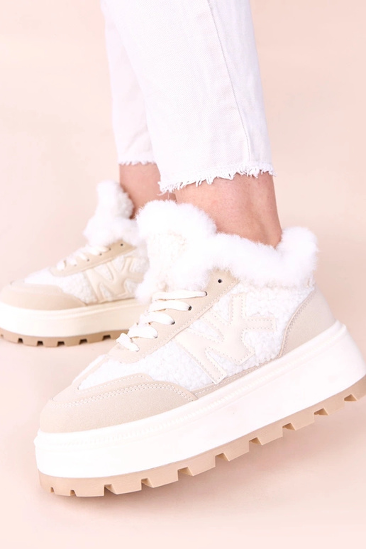 Beige verwarmde sneakers met bont Nicha