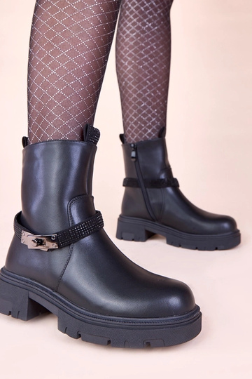 Zwarte laarzen met platform en versierd met zirconia Nathe 2