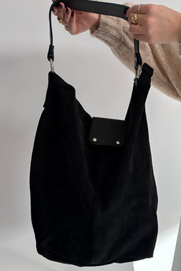 Grote zwarte kunstsuède handtas Hanelle