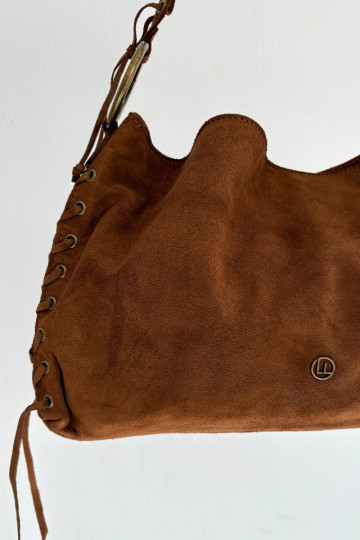 Skórzana van suèdeoIna Handtas Met sierlijk Vetersluitingm bruine kleur Janelis 2