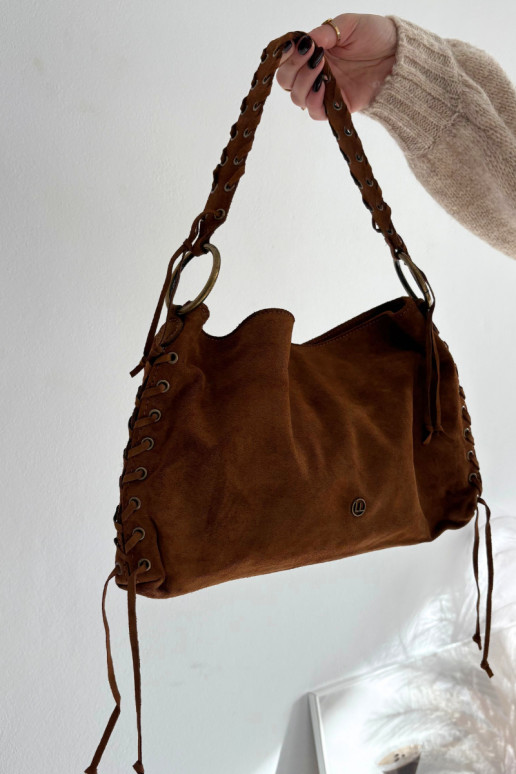 Skórzana van suèdeoIna Handtas Met sierlijk Vetersluitingm bruine kleur Janelis