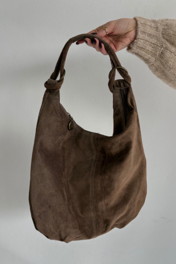 Natuurlijke suède handtas in donkerekleur Floriah