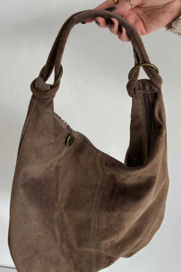 Natuurlijke suède handtas in donkerekleur Floriah 2