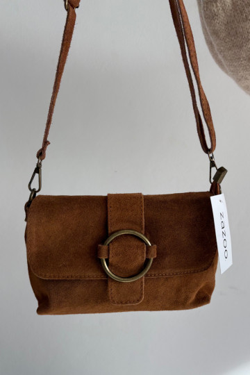 Kleine kunstsuède handtas in bruin Jessel