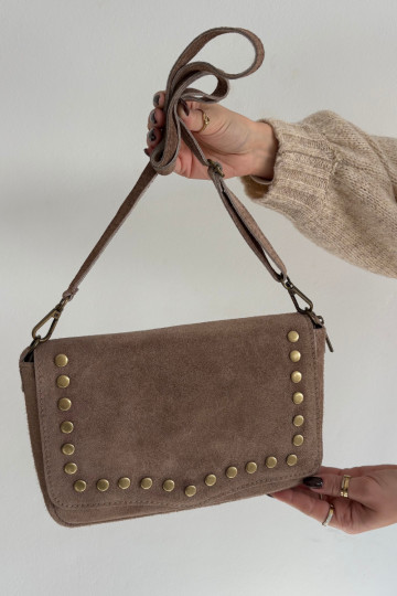 Zijde leren handtas met studs, ivoorkleur Rhenna
