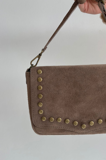 Zijde leren handtas met studs, ivoorkleur Rhenna 2