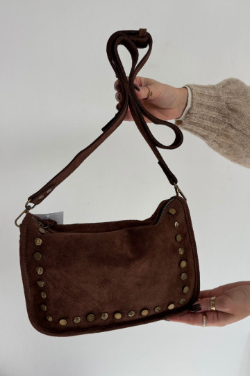 Skórzana van suèdeoIna Handtas Zdobiona Met strass steentjes Bruin Savra