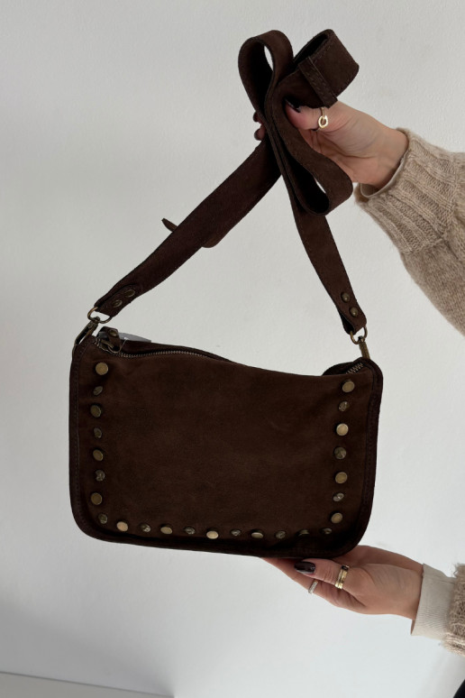 Skórzana van suèdeoIna Handtas Zdobiona Met strass steentjes CzekoladoIna Savra