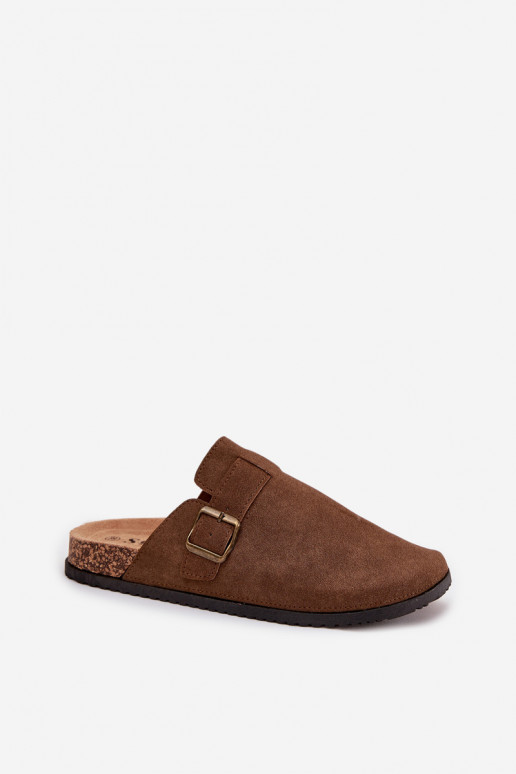 Slippers Klompen Dames i met platform met gespen bruine kleur Selio