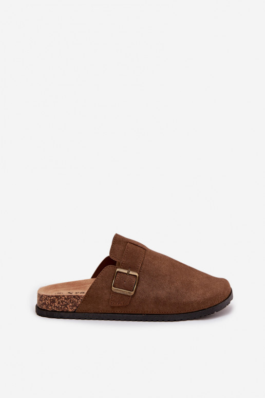 Slippers Klompen Dames i met platform met gespen bruine kleur Selio