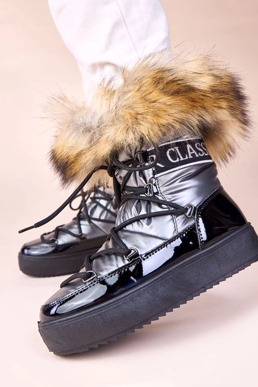 Grijze sneeuwlaarzen met veters en...