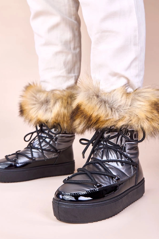 Grijze sneeuwlaarzen met veters en...