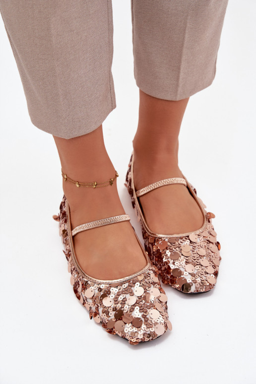 Ballerinas Ozdobione Cekinami roze Szampańskie Terlina