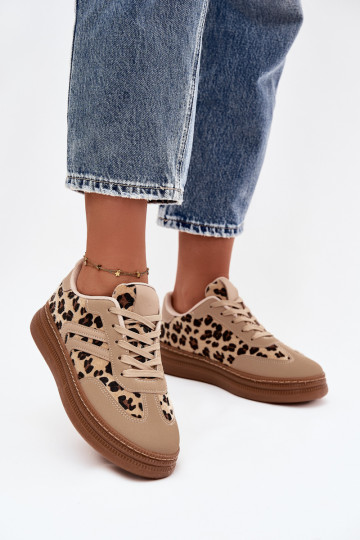Sneakers model schoenen Dames met platform met luipaardbontpatronen beige Denissa 2