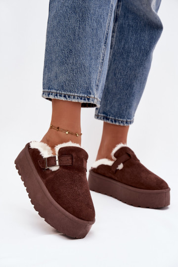 SneeuIn laarzen Dames met bont I met gespen met platform CzekoladoIne Jessina