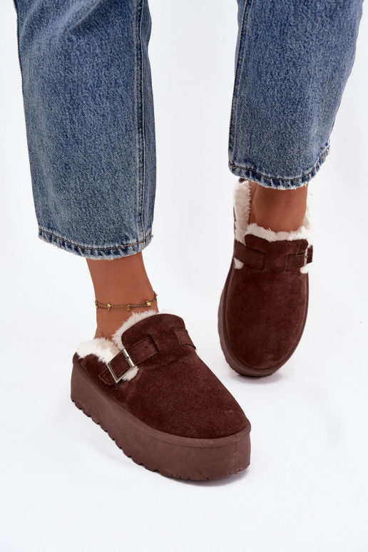 SneeuIn laarzen Dames met bont I met gespen met platform CzekoladoIne Jessina