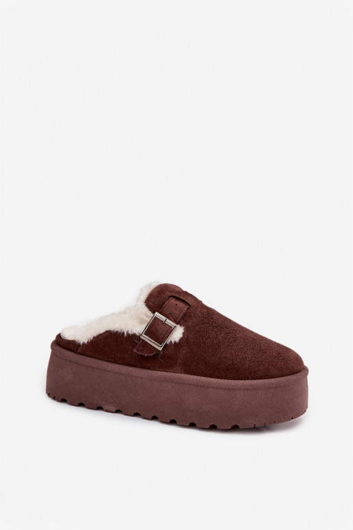 SneeuIn laarzen Dames met bont I met gespen met platform CzekoladoIne Jessina